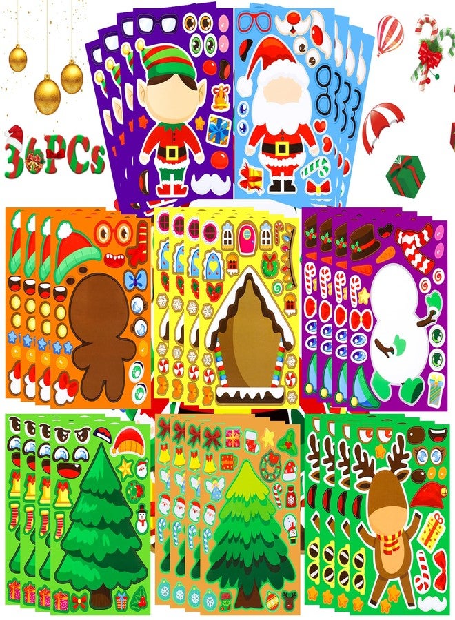 Moncinday 32 Sheets Christmas Make a Face Sticker for Teen, DIY Make Your Own Stickers for Christmas Party Games Sticker Crafts Holiday Stickers for Xmas Gifts - Image 1